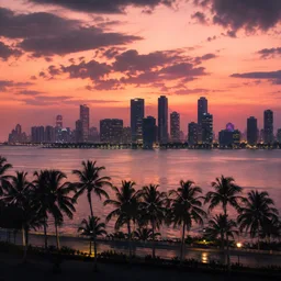 Coastal skyline at sunset